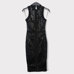 Misguided black net and lace dress with trim size 6